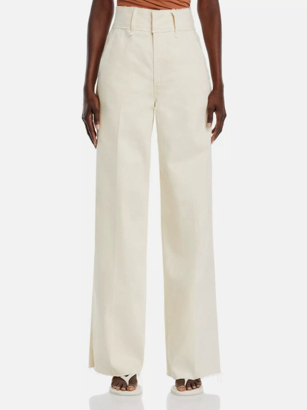 PAIGE Women's Ivory Sasha Raw Edge Straight Jeans Size 26